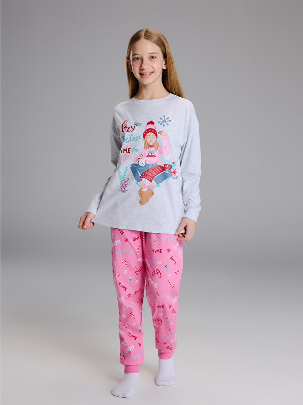 LCW Kids Bisiklet Yaka Kız Çocuk Pijama Takımı