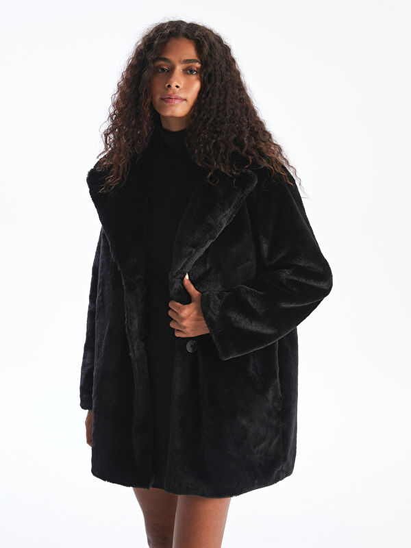 XSIDE Jacket Neck Women's Fur Overcoat