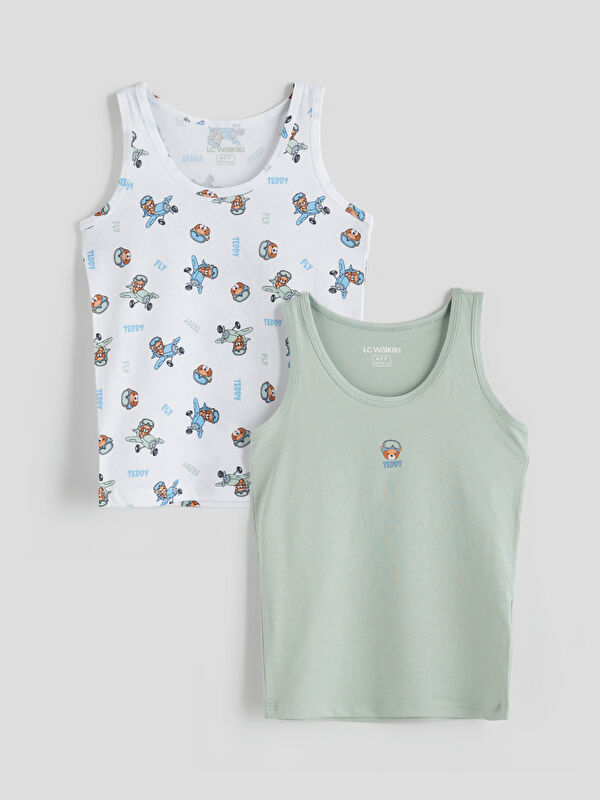 LCW Kids Bisiklet Yaka Ayı Teddy Baskılı Erkek Çocuk Atlet 2'li