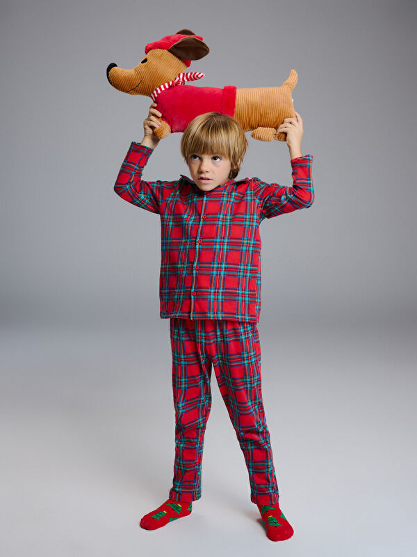 LCW Kids Collared Neck Plaid Boys' Pyjama Set