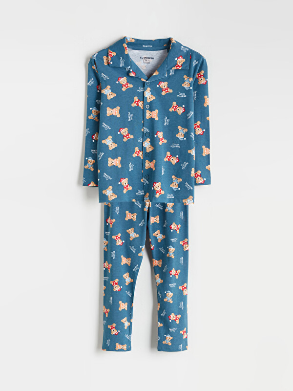 LCW Kids Collared Neck New Year Themed Boys' Pyjama Set