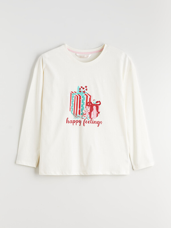 LCW DREAM Bisiklet Yaka Yılbaşı Temalı Kadın Pijama Üstü