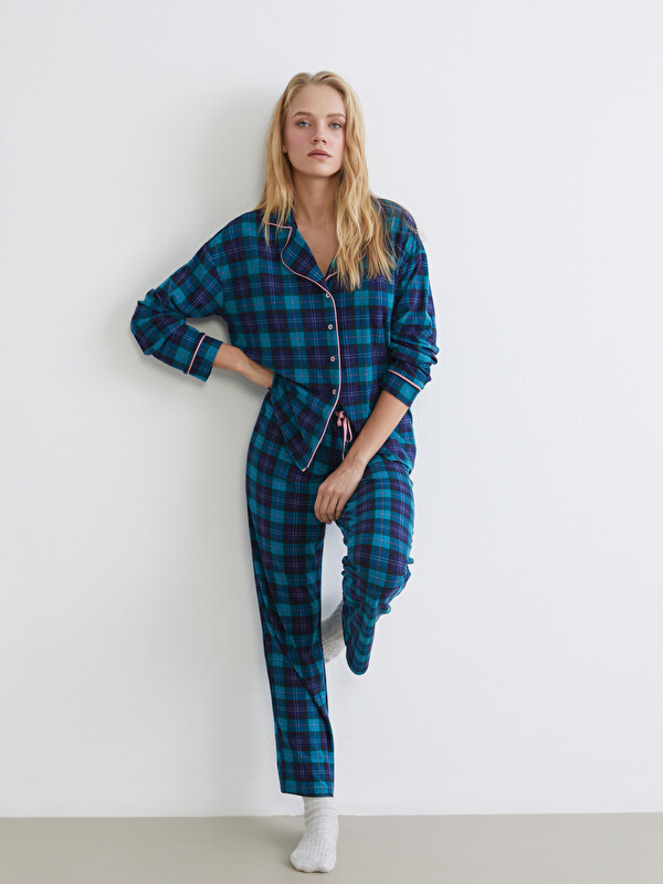 LCW DREAM Gömlek Yaka Ekose Kadın Pijama Takımı