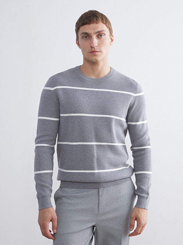 LCWAIKIKI Classic Pull-over en Tricot Rayé pour Hommes Col Rond