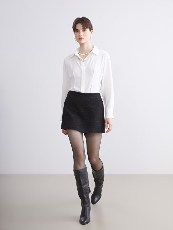 LCW Vision Belted Zippered Textured Tweed Skort