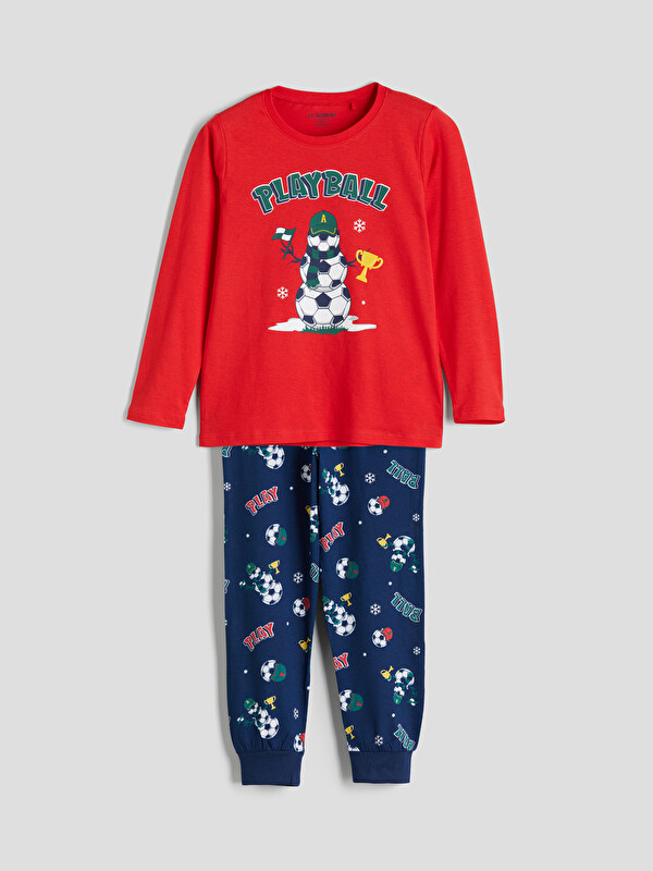 LCW Kids Crew Neck Printed Boys' Pyjama Set