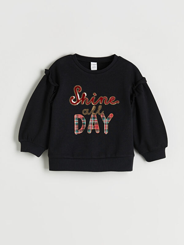 LCW Kids Crew Neck Text Printed Girls' Sweatshirt