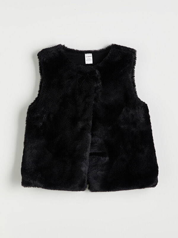 LCW Kids Crew Neck Faux Fur Girls' Waistcoat