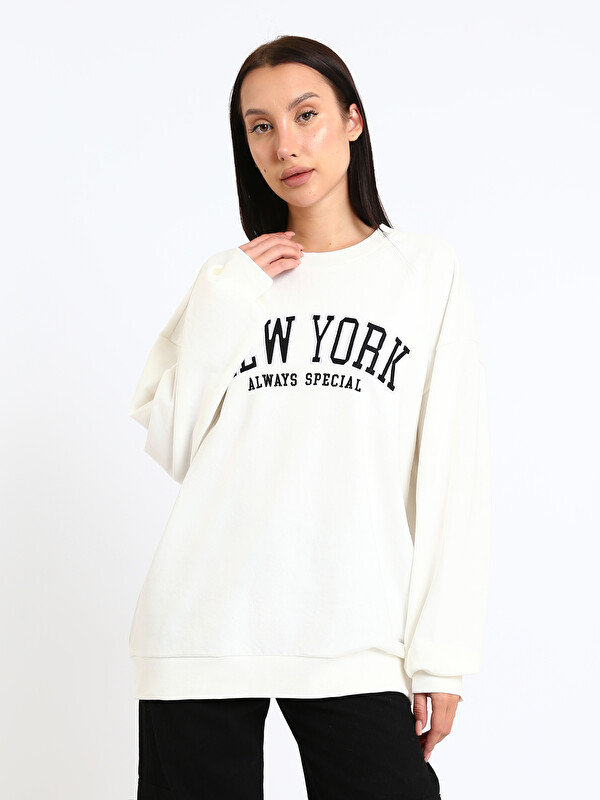 XSIDE Sweat-shirt Épais Surdimensionné pour Femmes Brodé New York