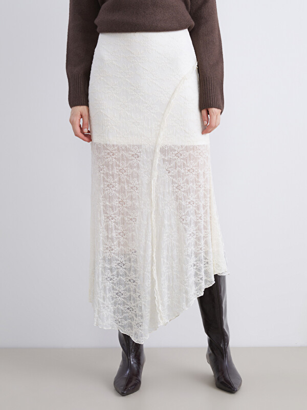 LCW Vision Elastic Waist Lace Crochet Skirt - W5DV48Z8-R9J - LC