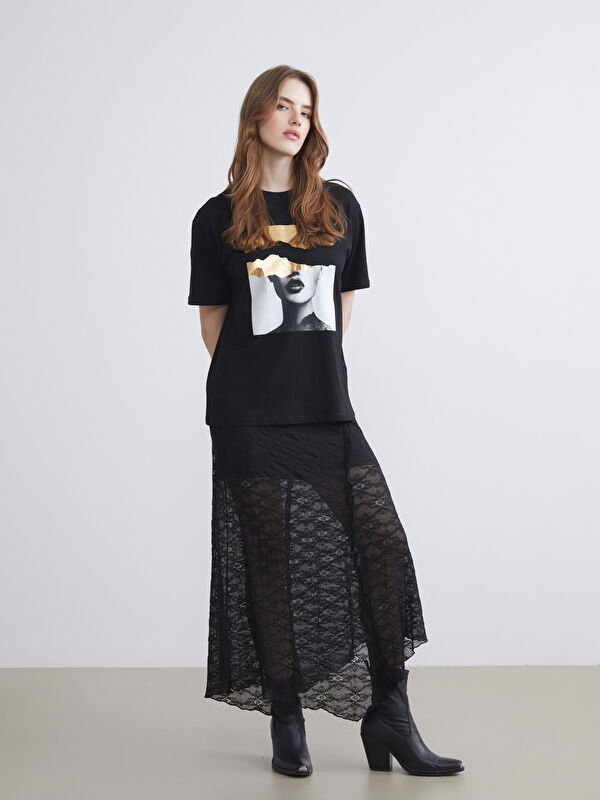LCW Vision Elastic Waist Lace Crochet Skirt