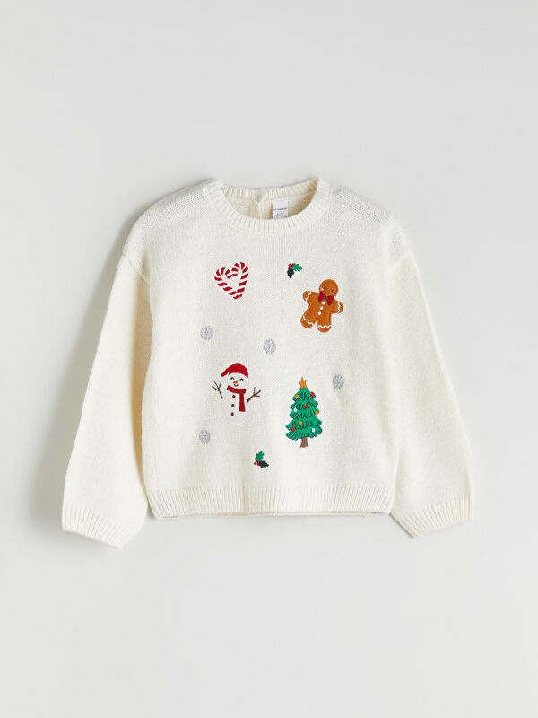 LCW Kids Pull-over de Noël à Col Rond pour Filles en Tricot