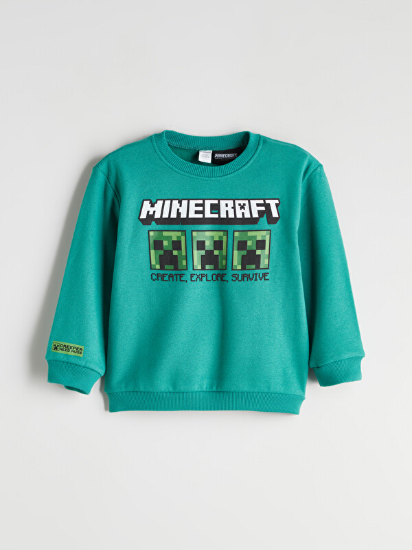 LCW Kids Bisiklet Yaka Minecraft Baskılı  Erkek Çocuk Kalın Sweatshirt