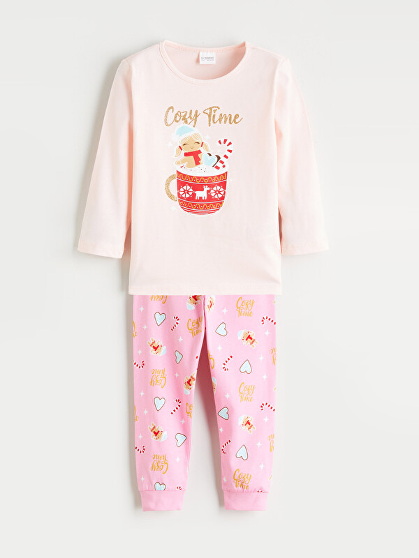 LCW Kids Crew Neck Printed Girls' Pyjama Set