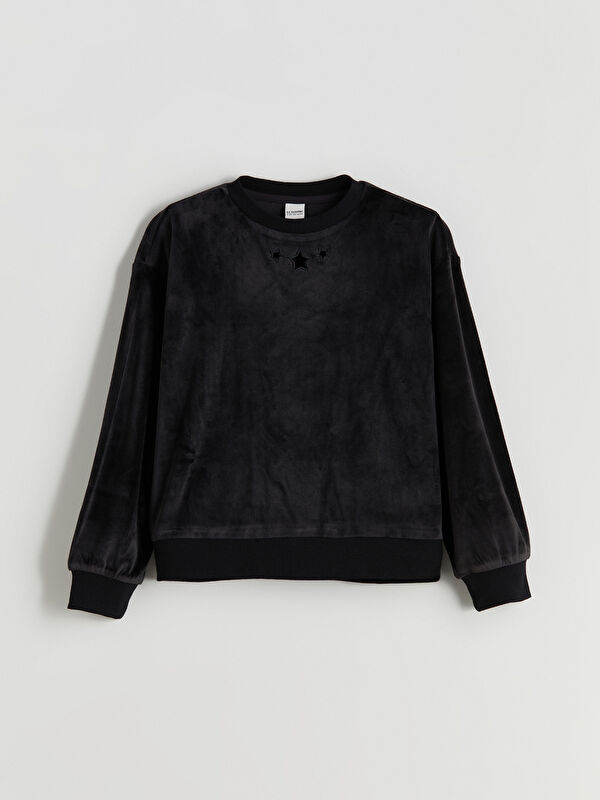 LCW Kids Bisiklet Yaka Kadife Kız Çocuk Sweatshirt