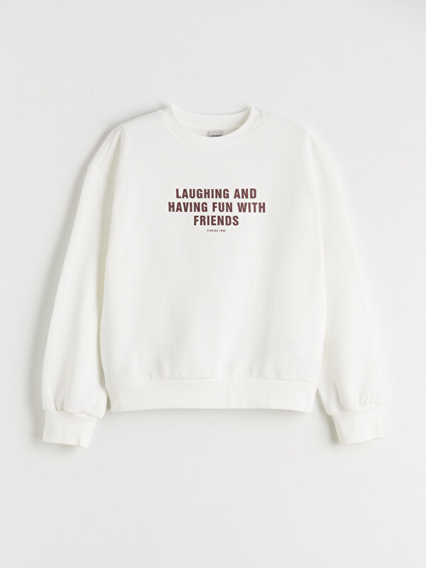 LCW Kids Bisiklet Yaka Baskılı Kız Çocuk Sweatshirt