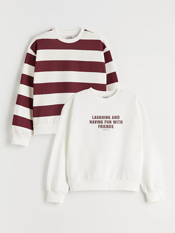 LCW Kids Bisiklet Yaka Kız Çocuk Kalın Sweatshirt 2'li