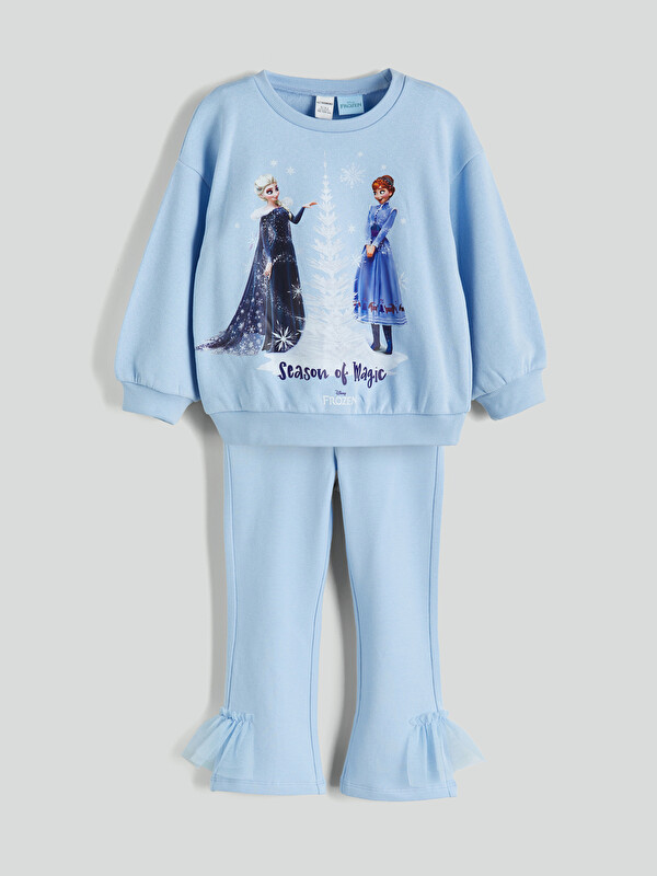 LCW Kids Crew Neck Elsa Printed Girls' Sweatshirt and Leggings