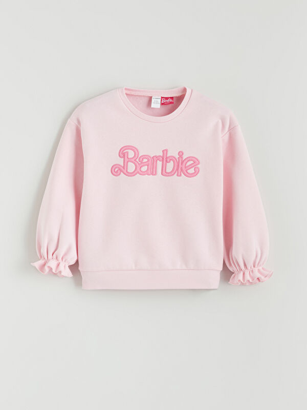 LCW Kids Crew Neck Barbie Embroidered Girls' Sweatshirt