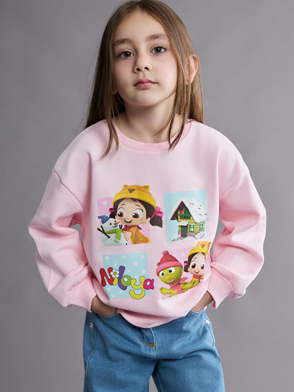 LCW Kids Bisiklet Yaka Niloya Baskılı Kız Çocuk Sweatshirt