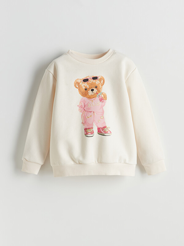 LCW Kids Ayı Teddy Baskılı Kız Çocuk Sweatshirt