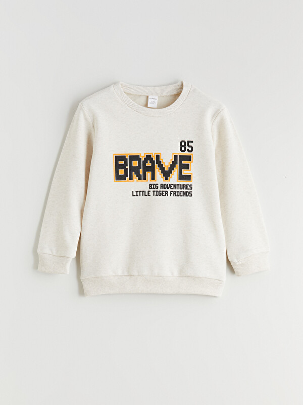 LCW Kids Bisiklet Yaka Baskılı Erkek Çocuk Kalın Sweatshirt
