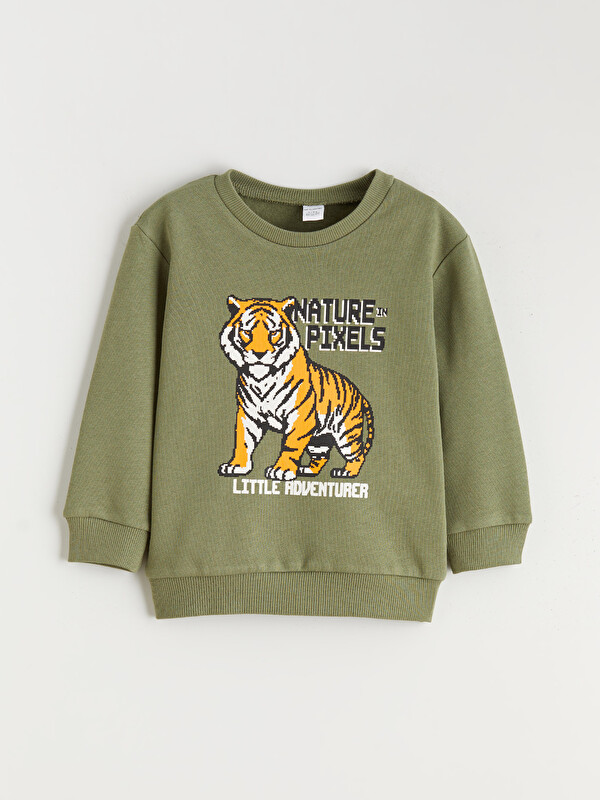 LCW Kids Bisiklet Yaka Baskılı Erkek Çocuk Kalın Sweatshirt