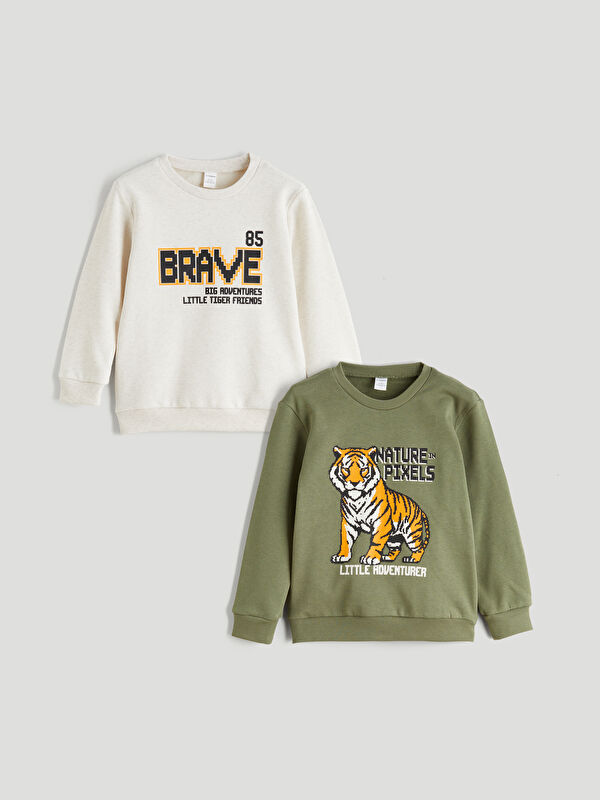 LCW Kids Bisiklet Yaka Baskılı Erkek Çocuk Sweatshirt 2'li