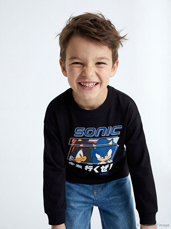 LCW Kids Bisiklet Yaka Sonic Baskılı Erkek Çocuk Tişört