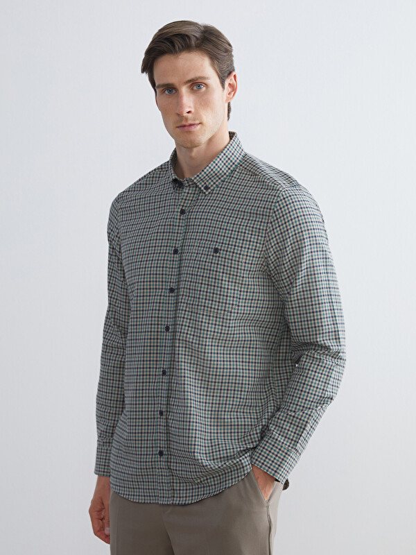 LCWAIKIKI Classic Regular Fit Uzun Kollu Ekose Gabardin Erkek Gömlek