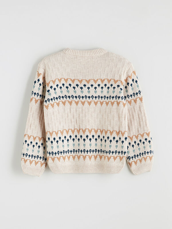 LCW Kids Bej Bisiklet Yaka Desenli Erkek Çocuk Triko Kazak