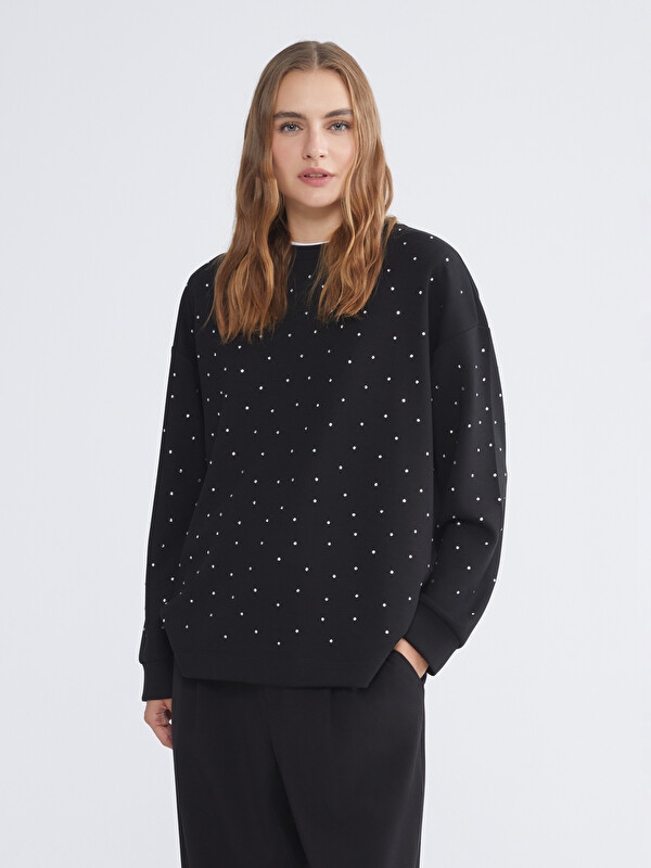 LCW EVERYDAY Rhinestone Embellished Oversize Women's Sweatshirt Tunic