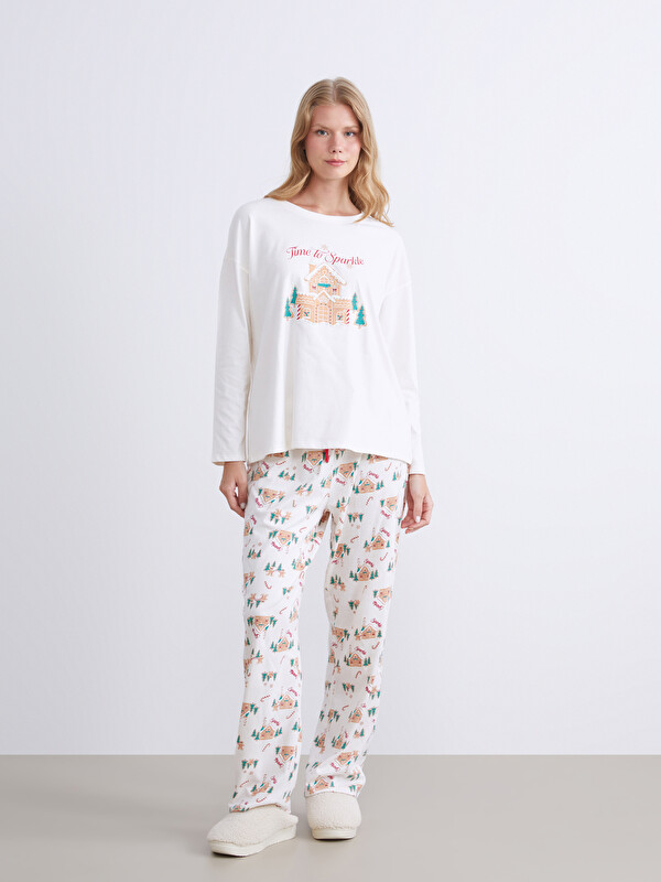 LCW DREAM Beli Lastikli Yılbaşı Temalı Kadın Pijama Altı