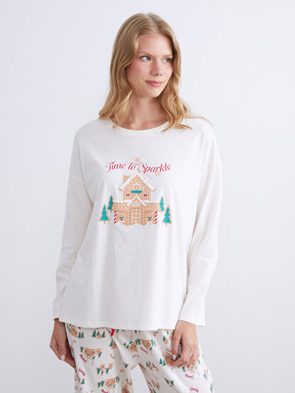 LCW DREAM طقم بيجاما نساء موضوع رأس السنة بكول مدور