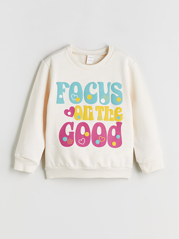 LCW Kids Bisiklet Yaka Baskılı Kız Çocuk Sweatshirt