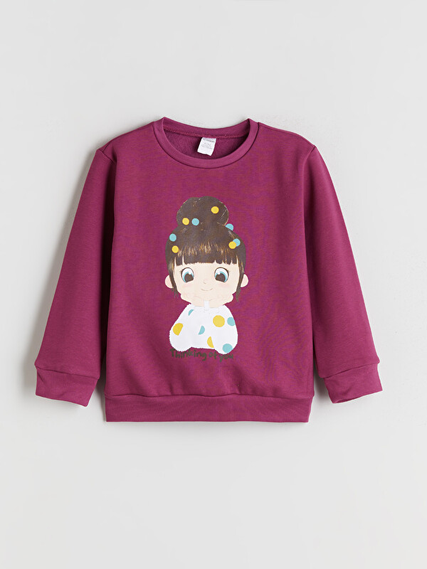 LCW Kids Bisiklet Yaka Baskılı Kız Çocuk Sweatshirt