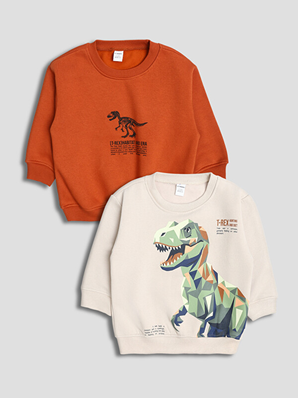 LCW baby Crew Neck Printed Boys' Sweatshirt 2 Pack
