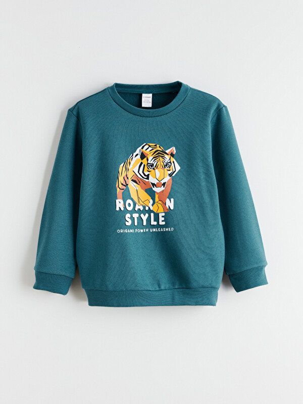 LCW Kids Crew Neck Tiger Printed Boys' Sweatshirt