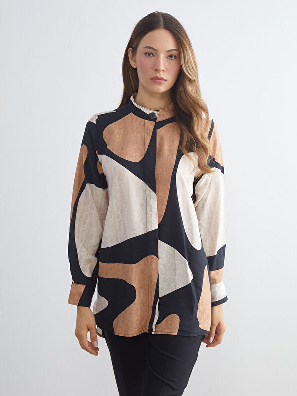 LCWAIKIKI Classic Grandad Collar Patterned Women's Shirt Tunic