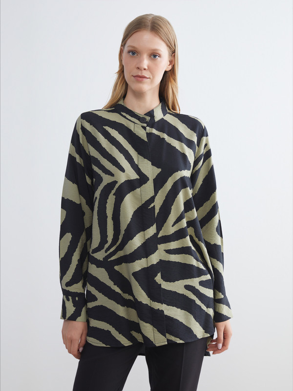 LCWAIKIKI Classic Grandad Collar Patterned Women's Shirt Tunic