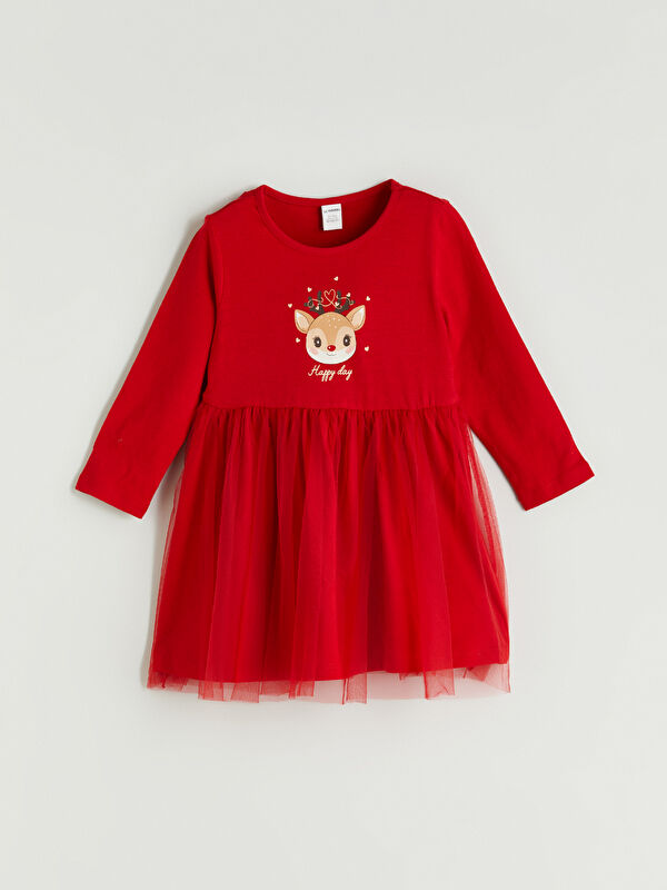 LCW Kids Платье для девочек с круглым вырезом на рождественскую тематику