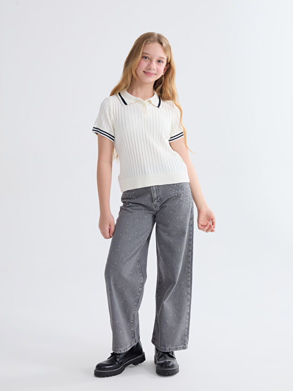 LCW Kids Wideleg Taşlı Kız Çocuk Jean Pantolon