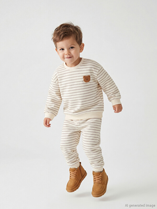 LCW baby Çizgili Erkek Bebek Sweatshirt ve Pantolon 2'li