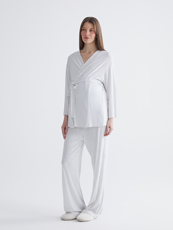 LCW DREAM Şal Yaka Çizgili Hamile Pijama Takımı