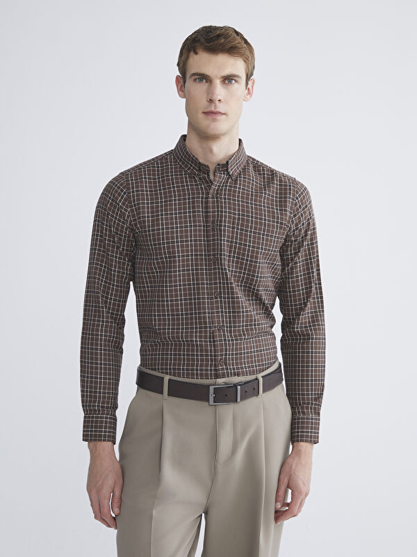 LCWAIKIKI Classic Regular Fit Uzun Kollu Ekose Gabardin Erkek Gömlek