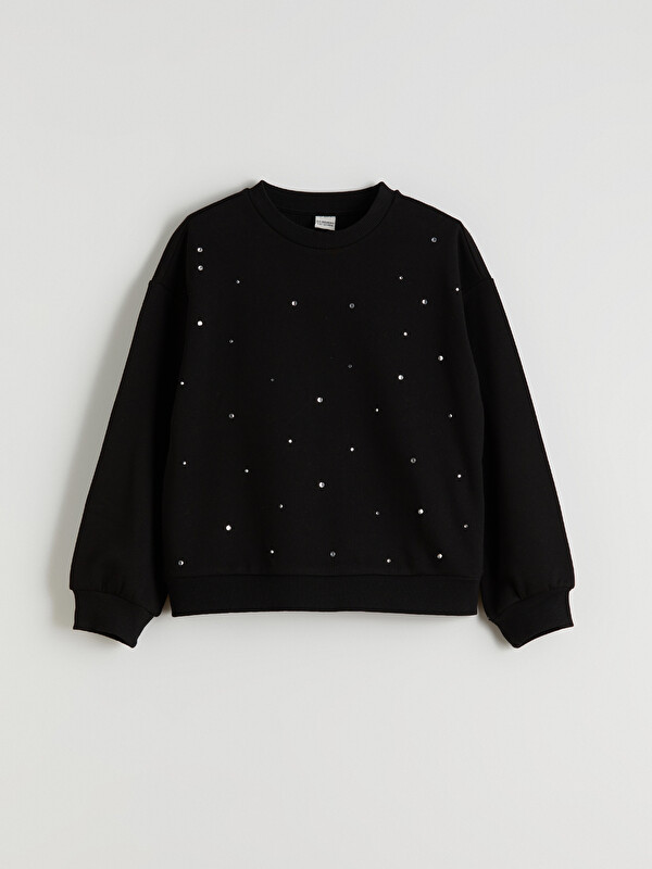 LCW Kids Bisiklet Yaka Taşlı Kız Çocuk Sweatshirt