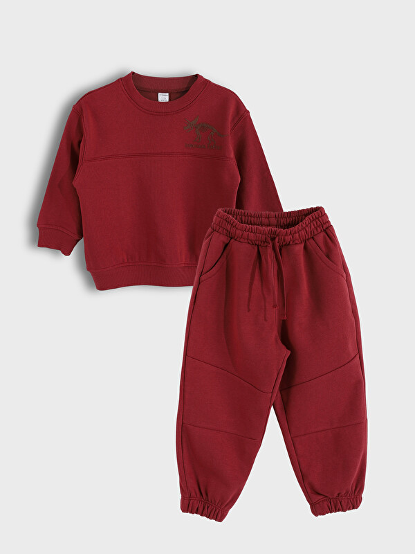 LCW Kids Crew Neck Printed Long Sleeve Boys' Sweatshirt and Tracksuit Bottoms