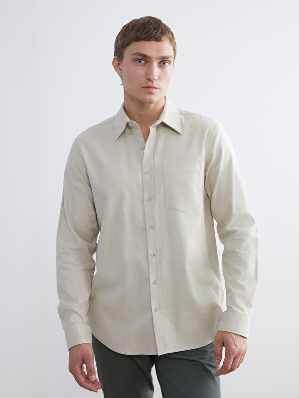 LCWAIKIKI Classic Regular Fit Long Sleeve Dobby Fabric Men's Shirt