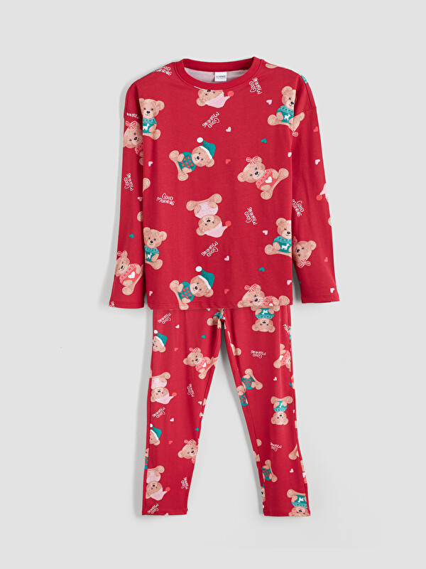 LCW Kids Crew Neck New Year Themed Girls' Pyjama Set