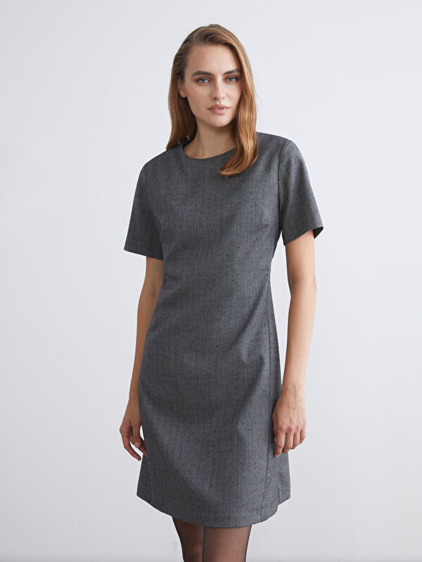 LCWAIKIKI Classic Crew Neck Rhinestone Embellished Mini Dress
